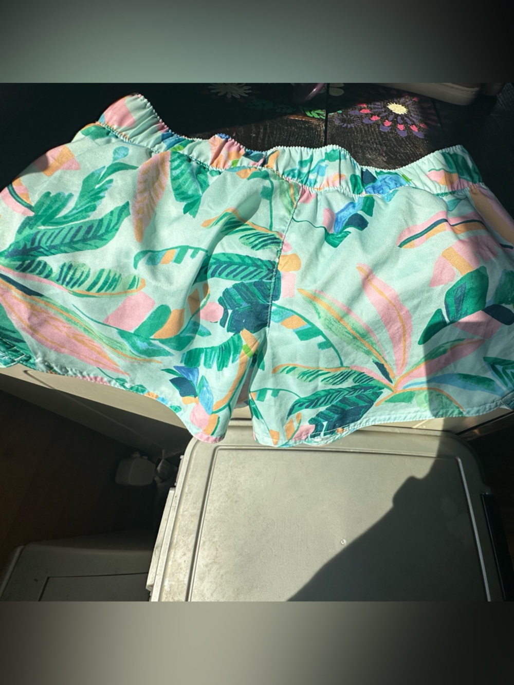 Old Navy Mint Green Tropical Active Shorts with Multicolor Leaf Print